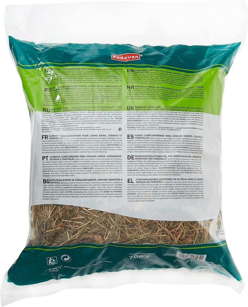 Padovan Alpine Hay 700g | High-Fiber Hay for Rabbits, Guinea Pigs & Chinchillas