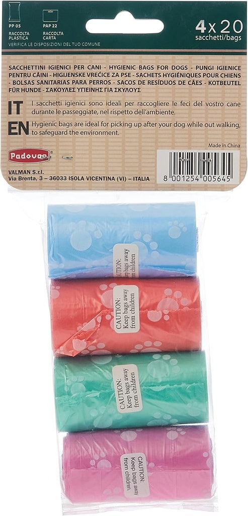 Padovan Waste Bag Mix Colour 4x20 Bags | Colourful Dog Poop Bags