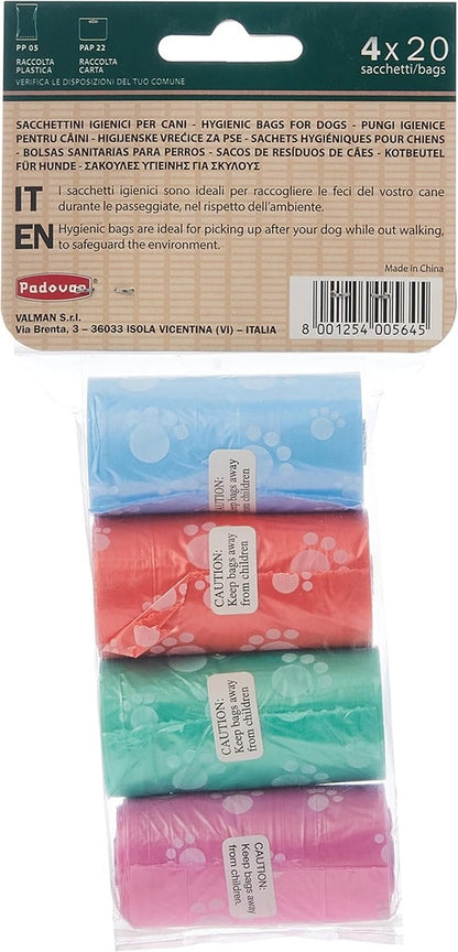 Padovan Waste Bag Mix Colour 4x20 Bags | Colourful Dog Poop Bags