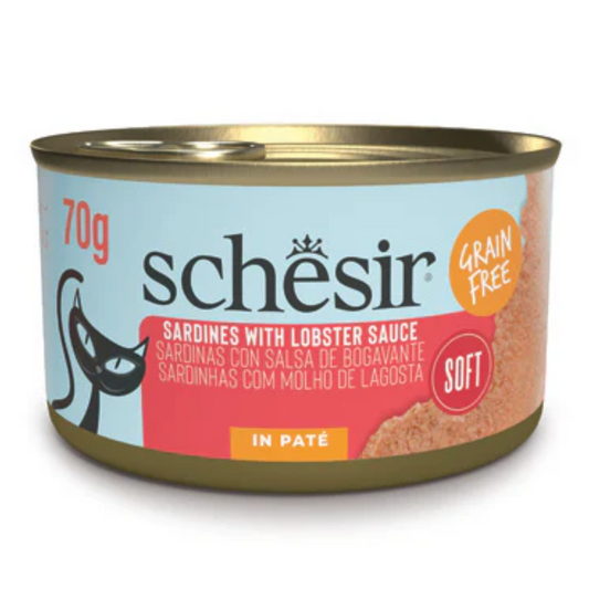 Schesir Grill Pâté Sardines in Lobster Sauce | Soft Pâté | Grain Free | Complementary Cat Food | 12x70g