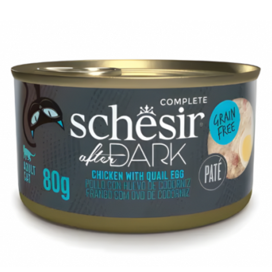 Schesir After Dark Wholefood In Broth For Cat - Chicken With Quail Egg | Complete | Grain Free | Adult Cat | 12x80g