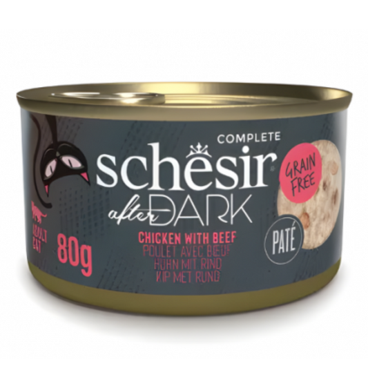 Schesir After Dark Wholefood In Broth For Cat - Chicken With Beef | Complete | Grain Free | Adult Cat | 12x80g