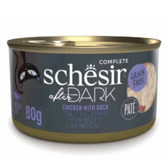 Schesir After Dark Wholefood In Broth For Cat - Chicken With Duck | Complete | Grain Free | Adult Cat | 12x80g