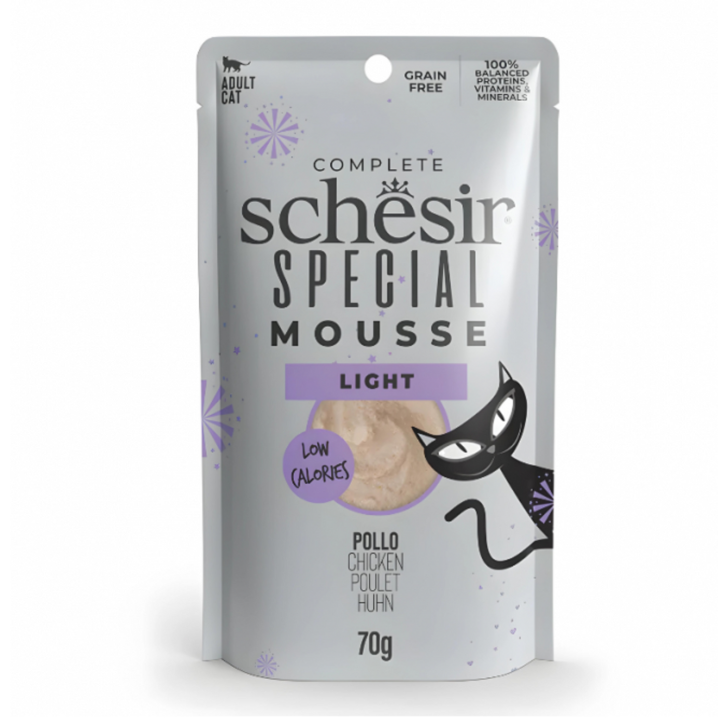 Schesir Special Mousse Light Chicken | Low Calories | Complete | Grain Free | Weight Management | Adult Cat | 12x70g