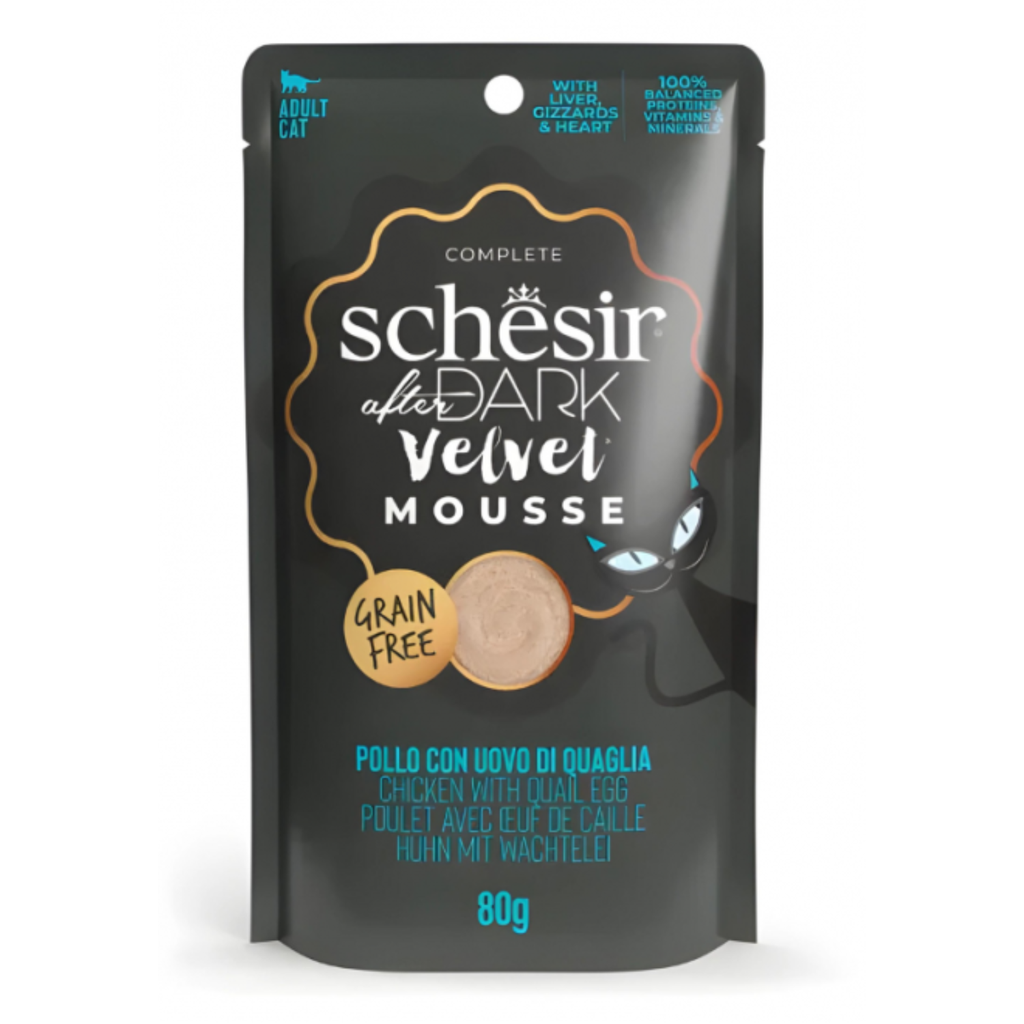 Schesir After Dark Velvet Mousse Chicken with Quail Egg | Complete | Grain Free | Adult Cat | 12x80g