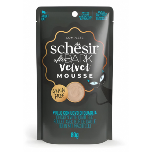 Schesir After Dark Velvet Mousse Chicken with Quail Egg | Complete | Grain Free | Adult Cat | 12x80g