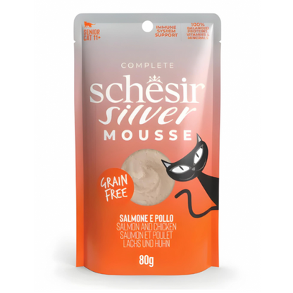 Schesir Silver Mousse Cat Wet Food Salmon & Chicken | Senior Cat | Complete & Balanced | Natural Ingredients | 80g | Min. Order: 12 Pouches