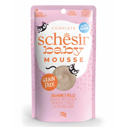 Schesir Baby Mousse Kitten Salmon and Chicken | With DHA & Taurine | Complete | Grain Free | 12x70g