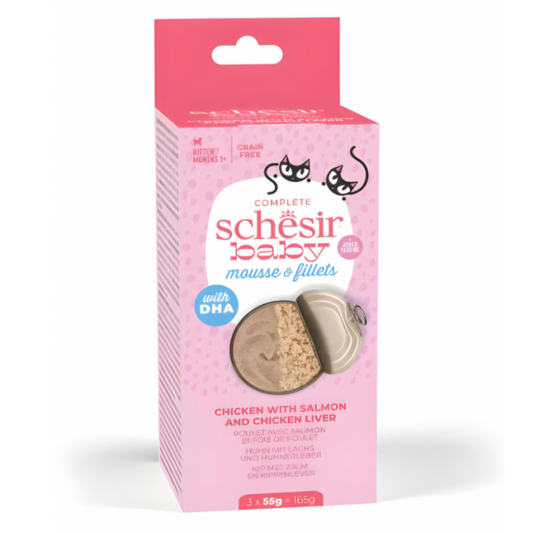 Schesir Baby Cat Multipack Mousse & Fillets | Chicken with Salmon & Chicken Liver | 3x55g