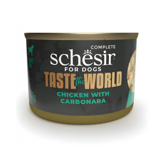 Schesir Taste The World Chicken with Carbonara Dog Food | Italian Recipe | Complete | Adult Dog | 8x150g
