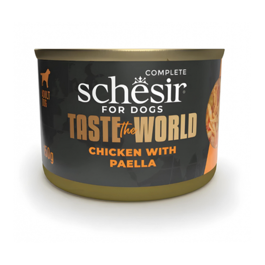 Schesir Taste The World Chicken with Paella Dog Food | Spanish Recipe | Complete | Adult Dog | 8x150g