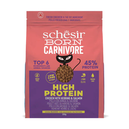 Schesir Born Carnivore Cat Food Chicken & Herring with Salmon | 45% Protein | Oven Baked | Grain Free | 255g