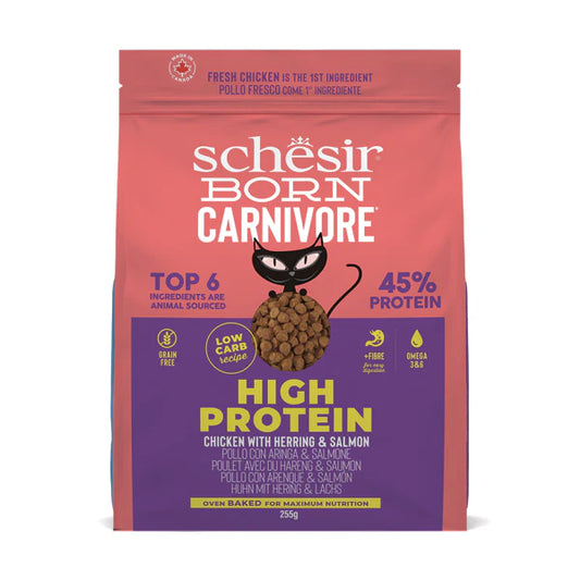 Schesir Born Carnivore Cat Food Chicken & Herring with Salmon | 45% Protein | Oven Baked | Grain Free | 255g