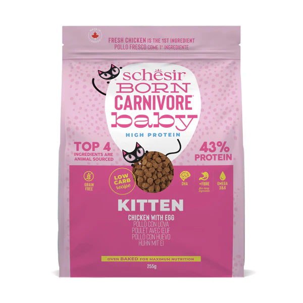 Schesir Born Carnivore Kitten Food Chicken & Egg | 43% Protein | Oven Baked | Grain Free | 255g
