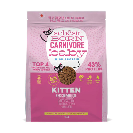 Schesir Born Carnivore Kitten Food Chicken & Egg | 43% Protein | Oven Baked | Grain Free | 255g