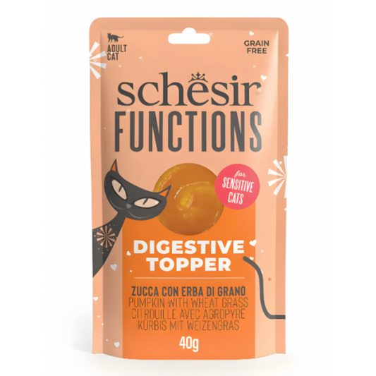 Schesir Functions Digestive Topper Pumpkin with Wheat Grass | For Sensitive Cats | Grain Free | 12x40g