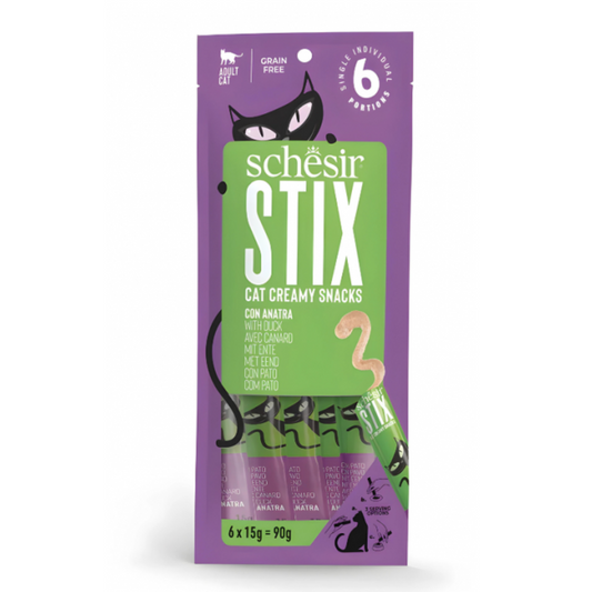 Schesir Stix Duck | Creamy Cat Snacks | Single-Serve | Grain Free | 6x15g