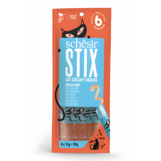 Schesir Stix Salmon | Creamy Cat Snacks | Single-Serve | Grain Free | 6x15g