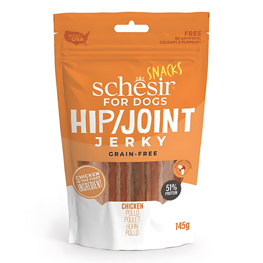 Schesir Grain-Free Hip & Joint Jerky for Dogs Chicken | 51% Protein | Chicken First Ingredient | Made in USA | 145g