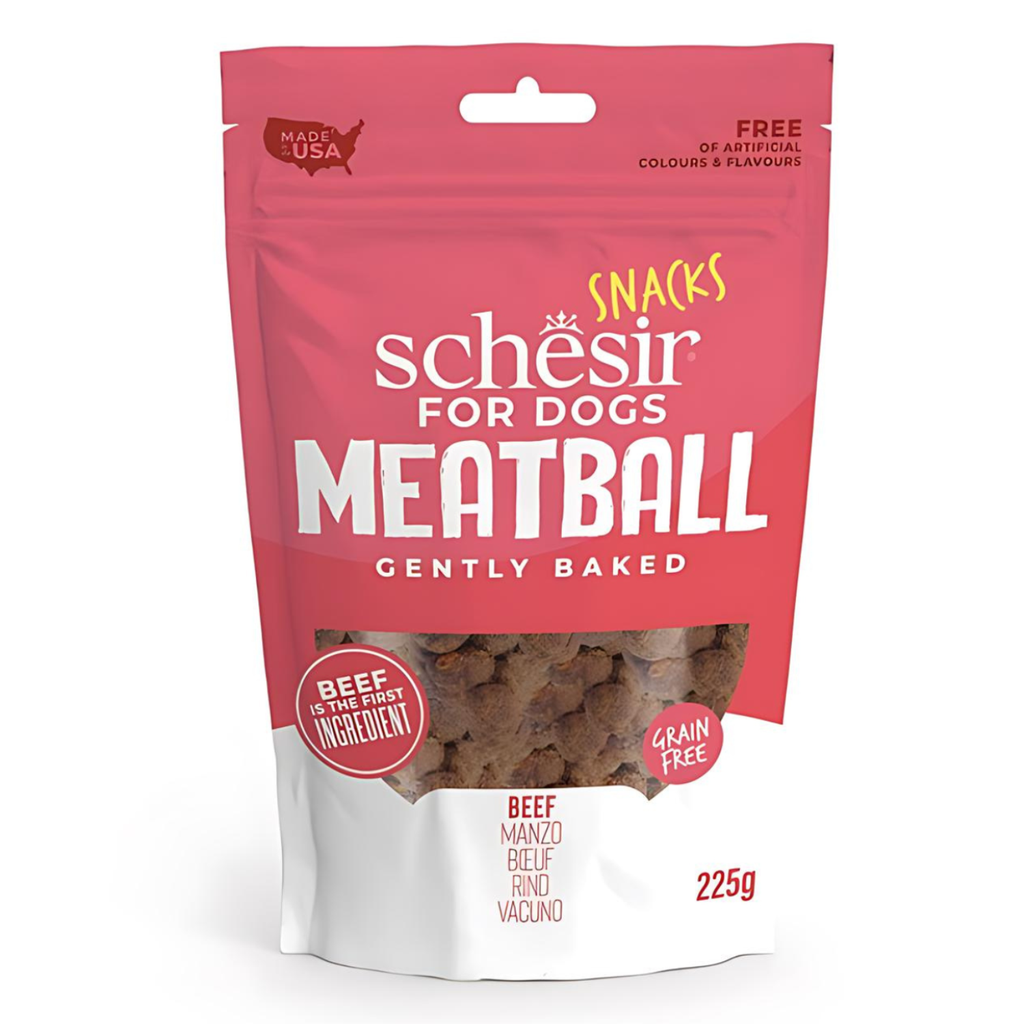 Schesir Grain-Free Meat Balls for Dogs Beef | Beef First Ingredient | Gently Baked | Made in USA | 225g