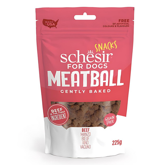 Schesir Grain-Free Meat Balls for Dogs Beef | Beef First Ingredient | Gently Baked | Made in USA | 225g