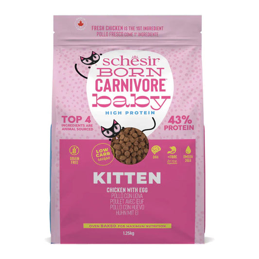 Schesir Born Carnivore Kitten Food Chicken & Egg | 43% Protein | Fresh Chicken 1st Ingredient | Oven Baked | Grain Free | 1.25kg