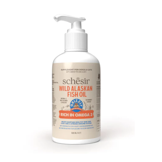Schesir Grizzly Wild Alaskan Fish Oil Omega Plus | Rich in Omega-3 | Supplement for Dogs & Cats | 500ml