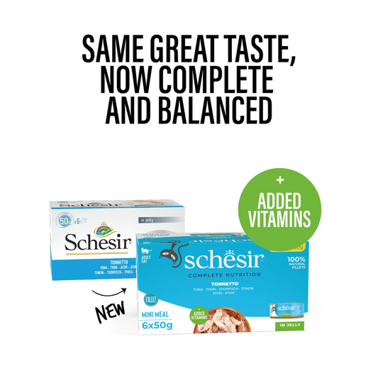 Schesir Complete Tuna Mini Meal in Jelly | 100% Natural Fillets | Added Vitamins | Adult Cat | 6x50g