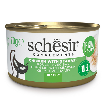Schesir Complements Chicken with Seabass in Jelly | Fillet in Jelly | Complementary Cat Food | 70g x 12