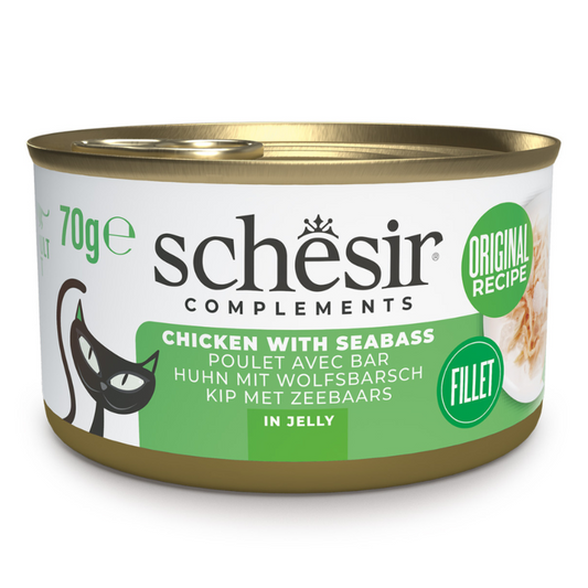 Schesir Complements Chicken with Seabass in Jelly | Fillet in Jelly | Complementary Cat Food | 70g x 12