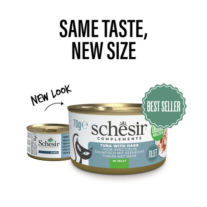 Schesir Cat Wet Food Tuna with Hake in Jelly | Adult Cat | Complementary | Natural Ingredients | 12x70g