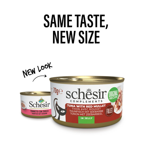 Schesir Complements Tuna with Red Mullet in Jelly | 51% Tuna, 6% Red Mullet | Complementary Cat Food | 70g x 12