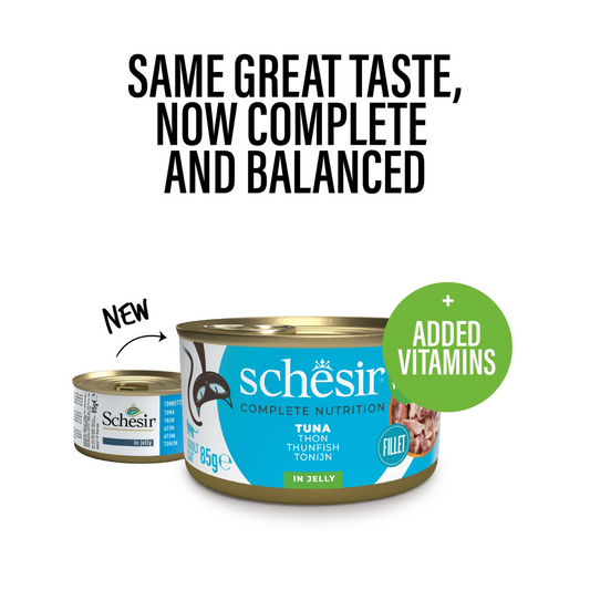 Schesir Cat Wet Food Tuna in Jelly | Adult Cat | Complete & Balanced Nutrition | Natural Ingredients | 12x85g