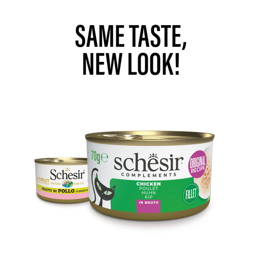 Schesir Complements Chicken in Broth | 100% Natural Fillets | Original Recipe | Complementary Cat Food | 12x70g