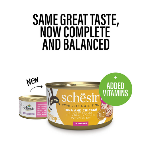 Schesir Complements Tuna with Chicken in Broth | 100% Natural Fillets | Original Recipe | Complementary Cat Food | 12x70g