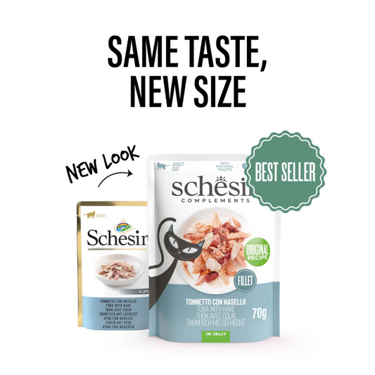 Schesir Complements Tuna with Hake in Jelly | 100% Natural Fillets | Original Recipe | Complementary Cat Food | 12 x 70g