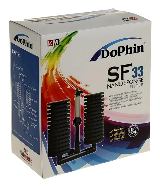 KW Zone DoPhin SF-33 Nano Sponge Filter | Air-Driven Aquarium Filter | Biological Filtration for Nano & Small Fish Tanks