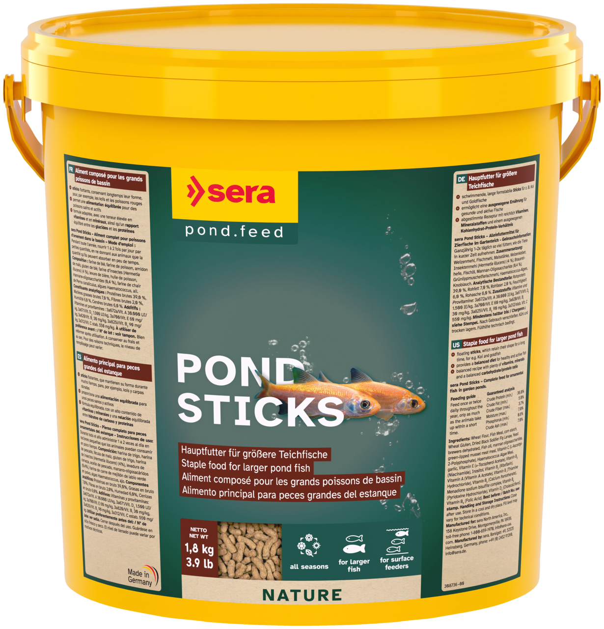 Sera Pond Granulate/Stick | Complete Pond Fish Food | 3.8L