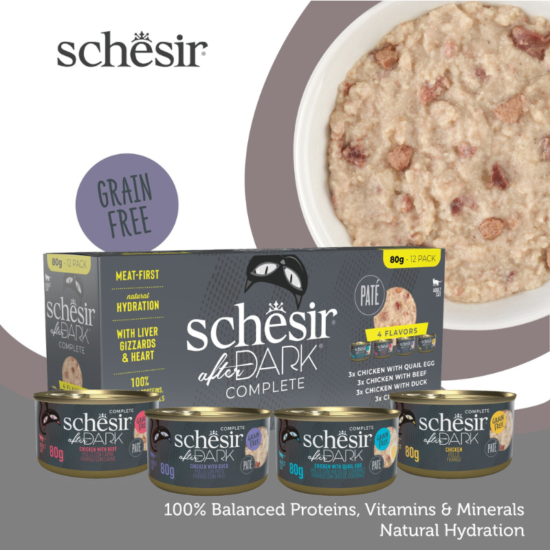 Schesir After Dark Cat Wet Food Pâté Variety Pack | Complete & Balanced | Natural Ingredients | 4 Flavors | 12x80g (960g)