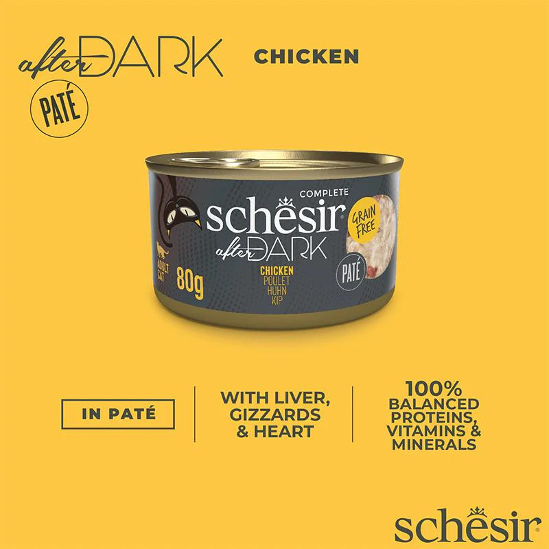 Schesir After Dark Cat Wet Food Chicken Pâté | Adult Cat | Complete & Balanced | Natural Ingredients | 80g | Min. Order: 12 Cans