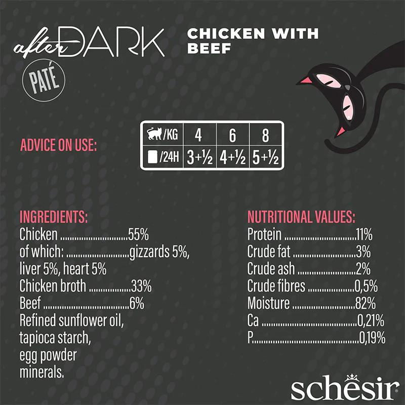Schesir After Dark Cat Wet Food Chicken with Beef Pâté | Adult Cat | Complete & Balanced | Natural Ingredients | 80g | Min. Order: 12 Cans