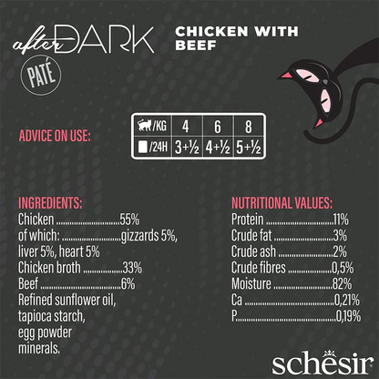 Schesir After Dark Cat Wet Food Chicken with Beef Pâté | Adult Cat | Complete & Balanced | Natural Ingredients | 80g | Min. Order: 12 Cans