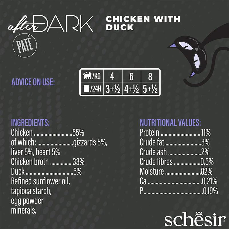 Schesir After Dark Cat Wet Food Chicken with Duck Pâté | Adult Cat | Complete & Balanced | Natural Ingredients | 80g | Min. Order: 12 Cans