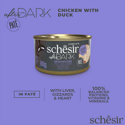 Schesir After Dark Cat Wet Food Chicken with Duck Pâté | Adult Cat | Complete & Balanced | Natural Ingredients | 80g | Min. Order: 12 Cans