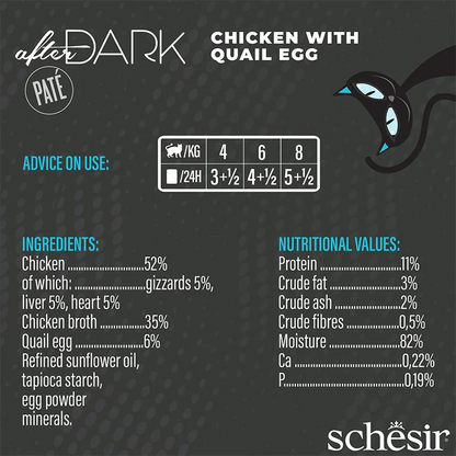 Schesir After Dark Cat Wet Food Chicken with Quail Egg Pâté | Adult Cat | Complete & Balanced | Natural Ingredients | 80g | Min. Order: 12 Cans