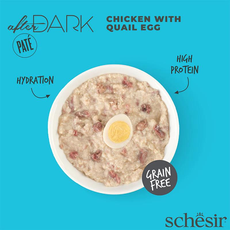 Schesir After Dark Cat Wet Food Chicken with Quail Egg Pâté | Adult Cat | Complete & Balanced | Natural Ingredients | 80g | Min. Order: 12 Cans