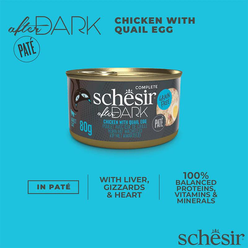 Schesir After Dark Cat Wet Food Chicken with Quail Egg Pâté | Adult Cat | Complete & Balanced | Natural Ingredients | 80g | Min. Order: 12 Cans