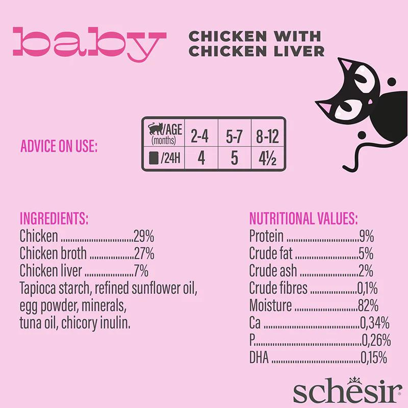 Schesir Baby Mousse Kitten Chicken with Chicken Liver | Kitten | Complete Wet Food | Natural Ingredients | 70g | Min. Order: 12 Pouches