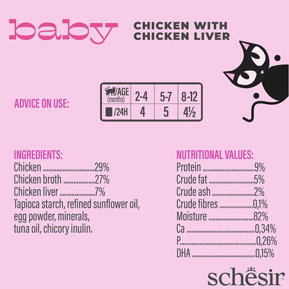 Schesir Baby Mousse Kitten Chicken with Chicken Liver | Kitten | Complete Wet Food | Natural Ingredients | 70g | Min. Order: 12 Pouches