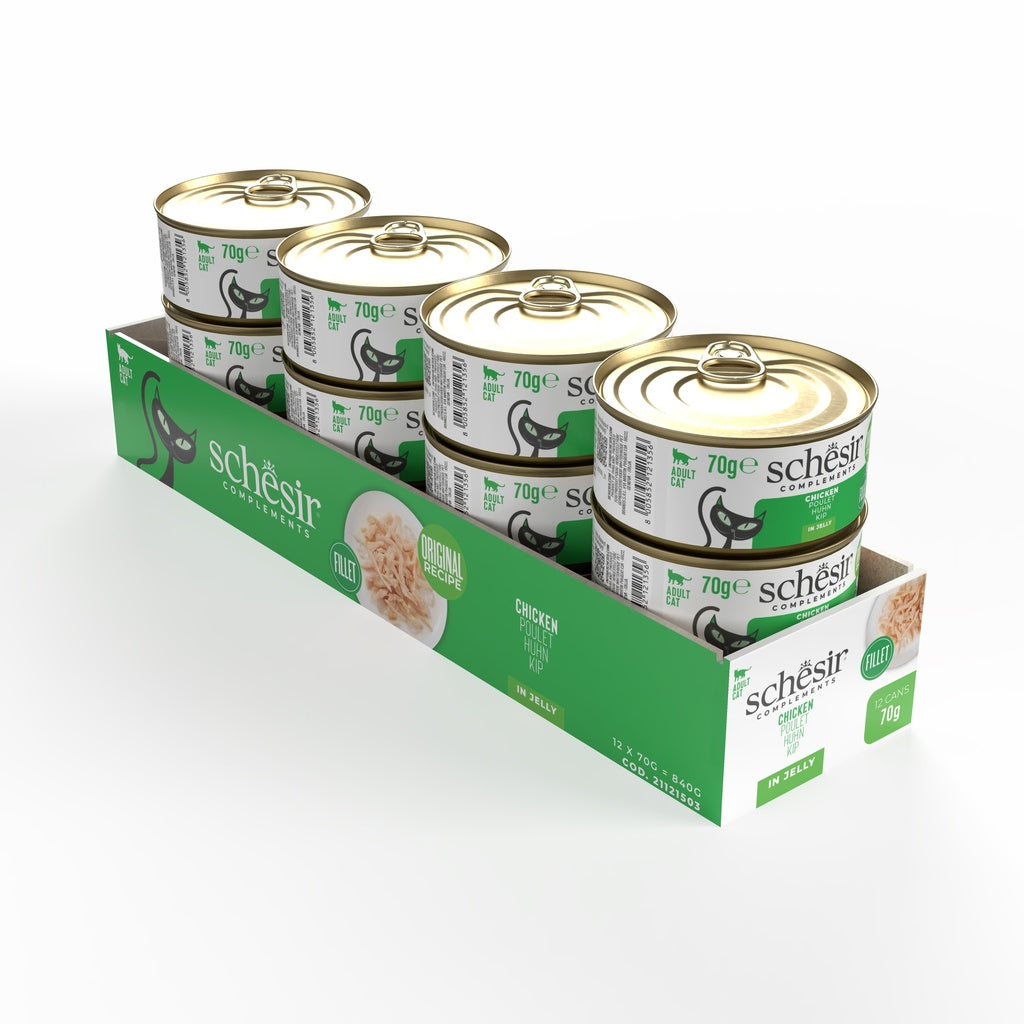 Schesir Cat Wet Food Chicken Fillets in Jelly | Adult Cat | Complementary | Natural Ingredients | 12x70g